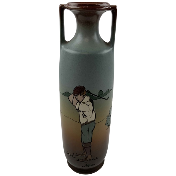 Weller Pottery Dickensware Signed Golfer Ceramic Vase