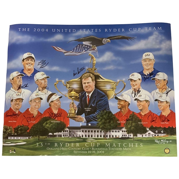 2004 US Team Signed Ryder Cup Matches Issued Poster JSA ALOA