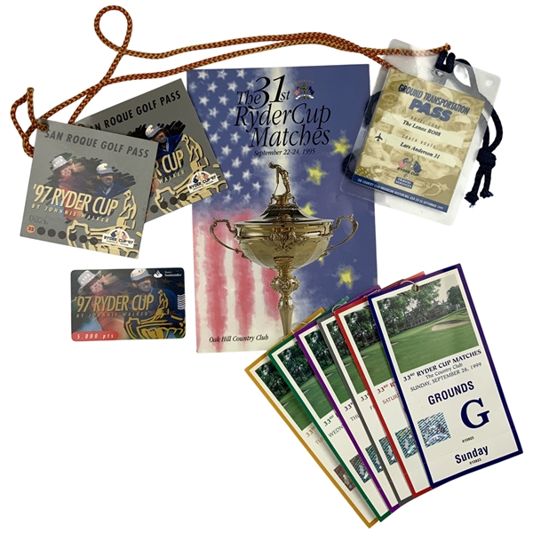 An Assortment of Ryder Cup Memorabilia Including 1995 Opening Ceremony Program 1997 Valderrama Passes and 1999 Brookline Grounds Tickets