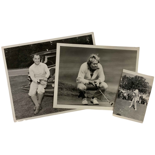 A Trio of Vintage Professional Golfer Press Photographs featuring Gene Sarazen, Jack Nicklaus, and Gary Player