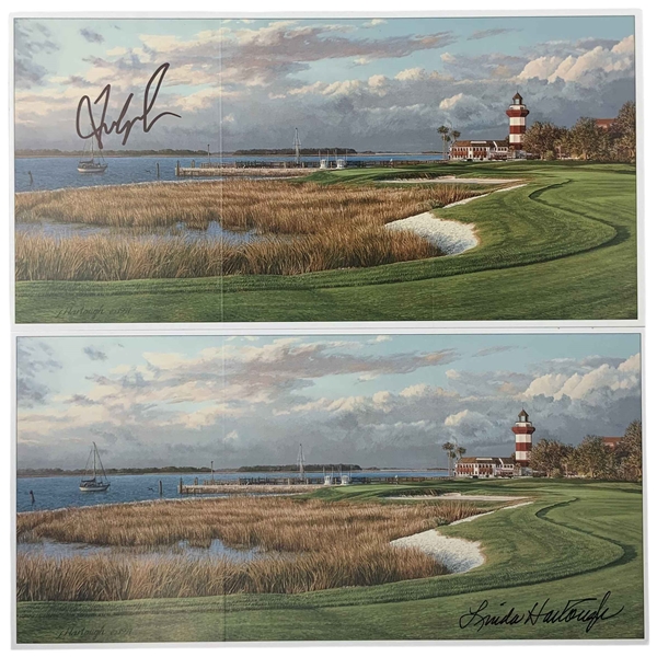 Fred Couples and Linda Hartough Signed Harbour Town Golf Links Scorecards JSA ALOA