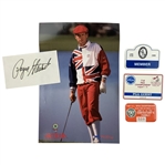 A Group of Payne Stewart Golf Memorabilia Including Signed Index Card and Tournament Badges JSA ALOA