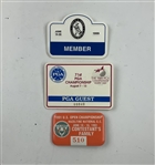 A Group of Payne Stewart Golf Memorabilia Including Signed Index Card and Tournament Badges JSA ALOA