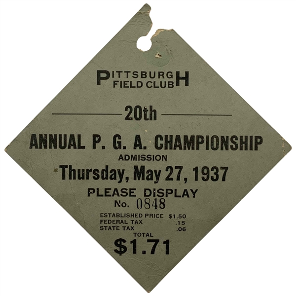 1937 PGA Championship at Pittsburgh Field Club Ticket - Denny Shute Win