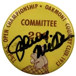 1973 U.S. Open Championship Oakmont Country Club Committee Pinback Button Signed by Johnny Miller JSA ALOA