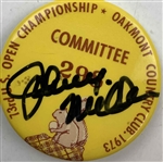 1973 U.S. Open Championship Oakmont Country Club Committee Pinback Button Signed by Johnny Miller JSA ALOA