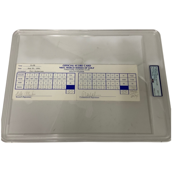 Phil Mickelson and Billy Mayfair Signed 1996 NEC World Series of Golf Tournament Scorecard PSA DNA Mint 9