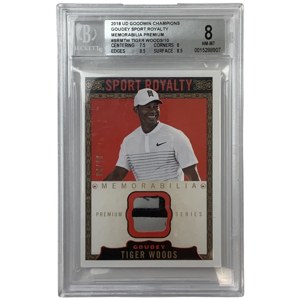 2018 Upper Deck Goodwin Champions Goudey Sport Royalty Memorabilia Premium Tiger Woods Card 04/10 BGS 8