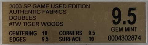 2003 Upper Deck SP Game Used Edition Authentic Fabrics Doubles #AFD-TW Tiger Woods Dual Swatch Card 191/200 BGS 9.5 Gem Mint