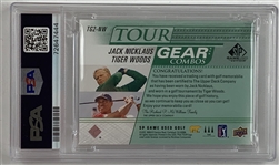 2021 Upper Deck SP Game Used Tour Gear Combos Jack Nicklaus and Tiger Woods Dual Relic Card #TG2NW PSA 9 Mint