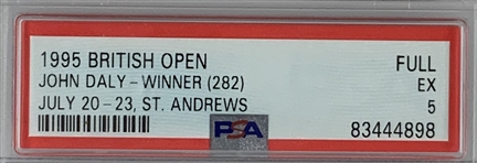 1995 Open Championship at St. Andrews Full Week Badge PSA EX 5 - Tiger Woods Open Debut