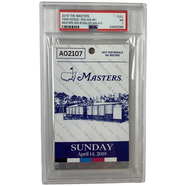 2019 The Masters Sunday Full Ticket Tiger Woods 15th Major Victory PSA NM 7