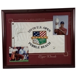 Tiger Woods Signed 2000 US Open at Pebble Beach Ltd Ed /500 Flag UDA - Framed
