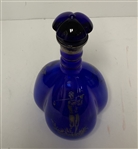 1920’s Cobalt 3-Lobe Blue Glass Decanter with Sterling Silver Overlay Golf Decoration