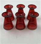Circa 1920’s Set of Six Golf Ruby Red Sterling Silver Glass Cordials w/ Ruby Red Sterling Glass Cocktail Shaker 