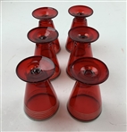 Circa 1920’s Set of Six Golf Ruby Red Sterling Silver Glass Cordials w/ Ruby Red Sterling Glass Cocktail Shaker 