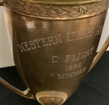 1956 Western Utah Amateur Golf Trophy Lamp with Brass Tone Metal Shade & Golf Ball Topper