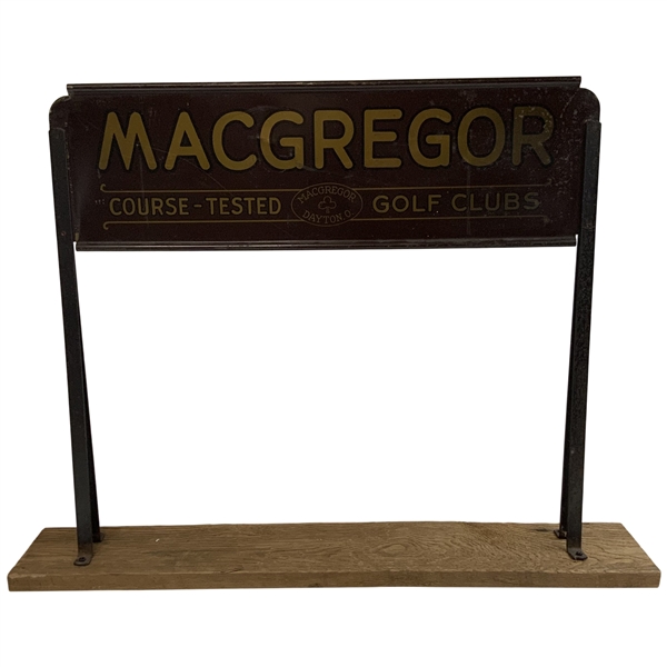 c.1919 MacGregor Course-Tested Golf Clubs Painted Metal Standup Display Sign
