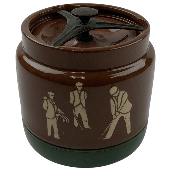C. 1883-95 Langley Mill Ceramic Golf Theme Tobacco Jar Humidor