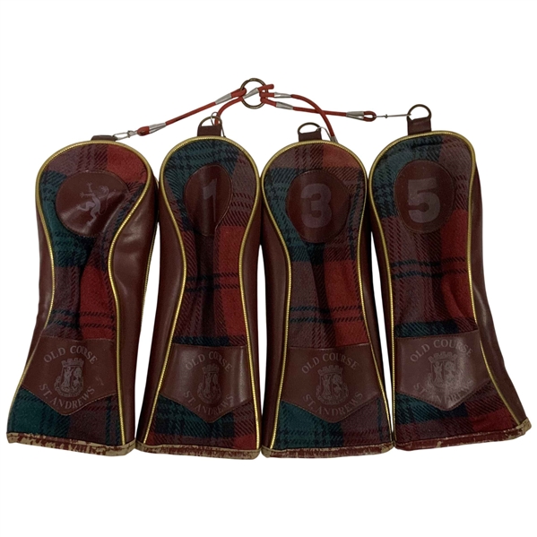 1950’s Set of Four St. Andrews Old Course Tartan Golf Club Headcovers