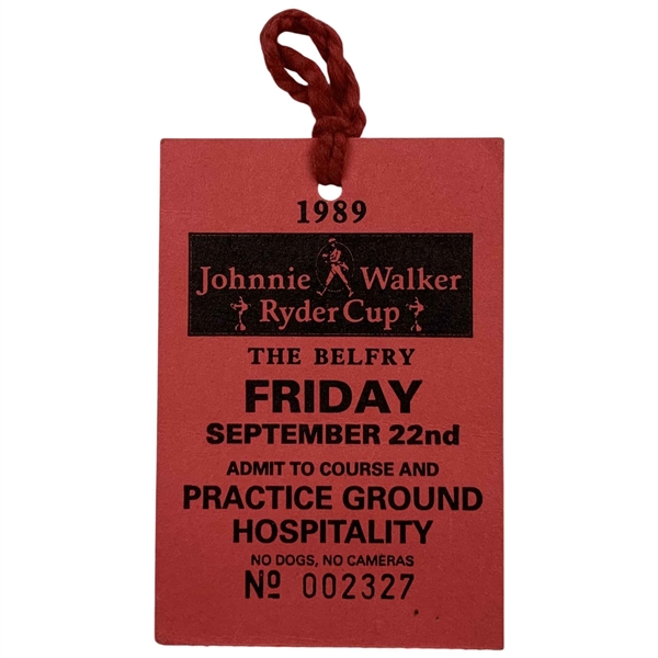 1989 Johnnie Walker Ryder Cup Hospitality Admission Badge