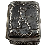 Vintage Repoussé Sterling Silver Vesta or Pill Box with Golfer Motif