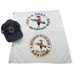Two (2) Bethpage Black 2002 U.S. Open Pin Flags & Hat - Tiger Win