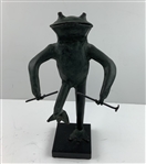 Bronze Figural Frog Conductor Sculpture on Plinth