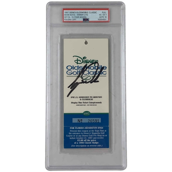Tiger Woods Signed 1997 Disney Oldsmobile Golf Classic Full Ticket PSA DNA AUTO 10!