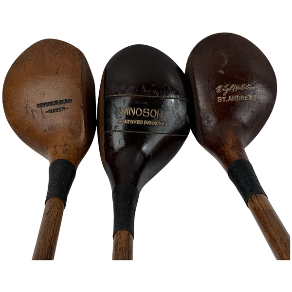 Three Antique Hickory Shaft Wood Golf Clubs Including Wright & Ditson & Seymour Dunn