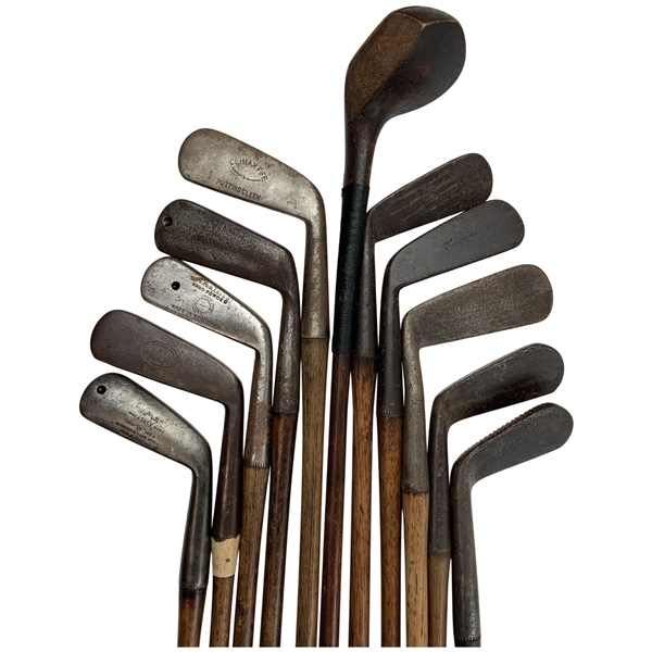 Collection of Eleven Antique Hickory Shafted Golf Clubs Including A. Duncan and Anderson Anstruther
