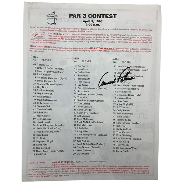 Arnold Palmer Signed 1997 Masters Tournament Par 3 Contest Program Sheet JSA ALOA