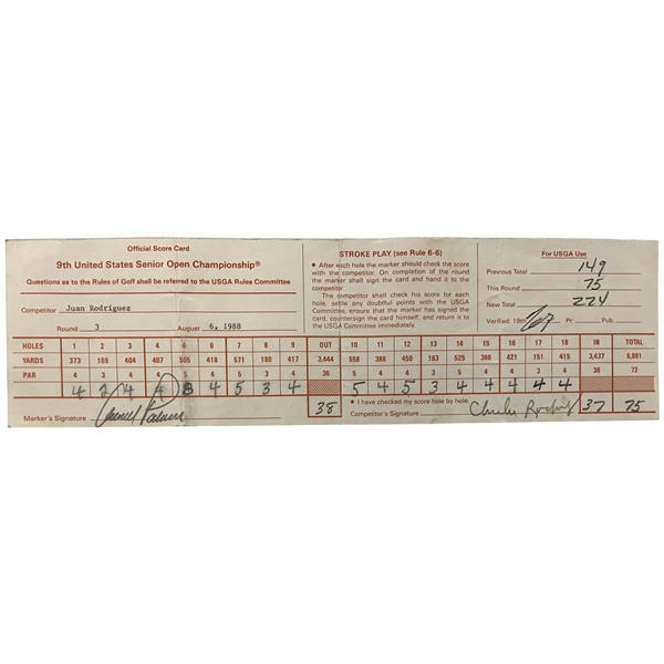 Arnold Palmer & Chi Chi Rodriguez Signed 1988 US Senior Open Tournament Used Scorecard