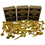 Three Boxes Gold Medal Brand Hardwood Golf Tees and Original Packaging