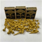 Three Boxes Gold Medal Brand Hardwood Golf Tees and Original Packaging