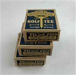 Three Boxes Gold Medal Brand Hardwood Golf Tees and Original Packaging
