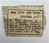 Collection of Vintage Newspaper Clippings and Ephemera Relating to Irish Golfer Fred Daly and Ulster Professional Golf, 1936-1949
