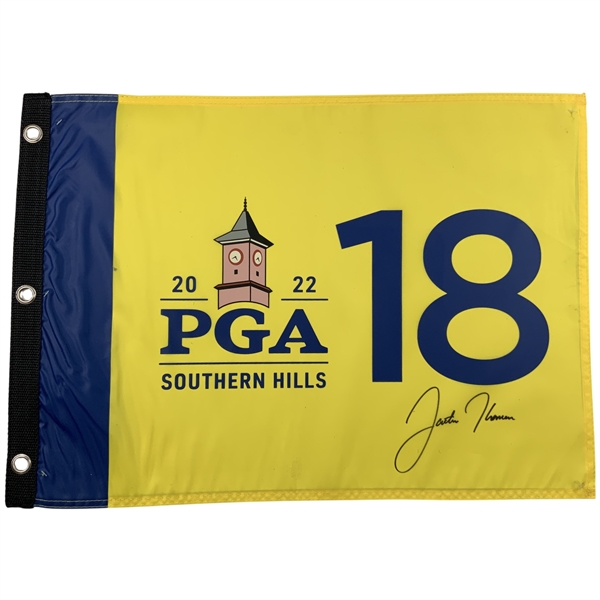 Justin Thomas Signed 2022 PGA Championship Southern Hills Flag JSA ALOA