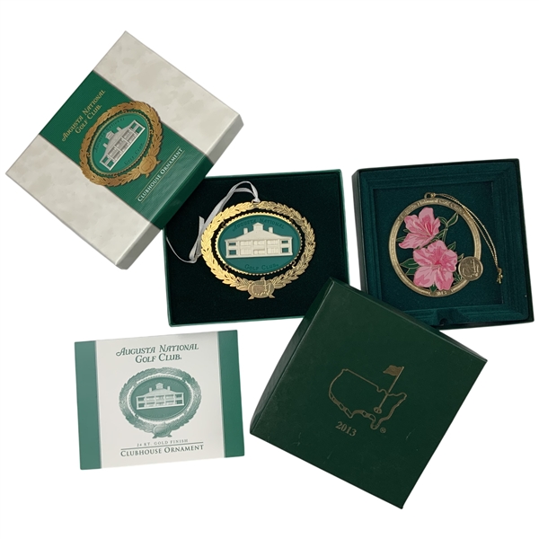 Two Augusta National Golf Club 24 Karat Gold Finish Commemorative Holiday Ornaments