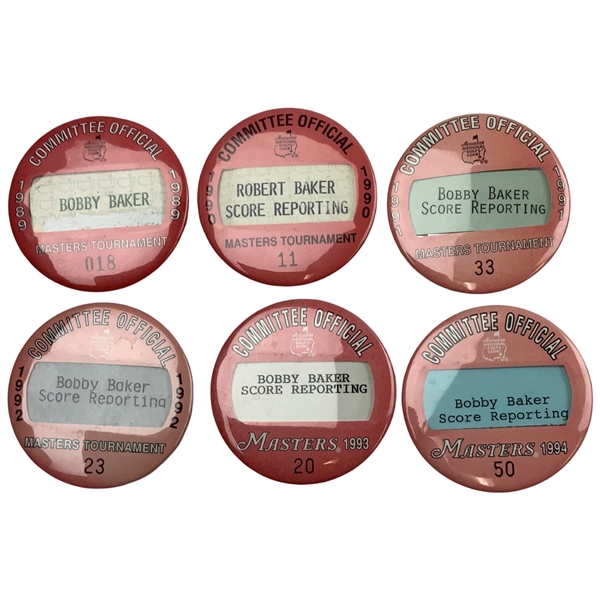 Six Masters Tournament Official Score Reporting Committee Badges 1989-1994