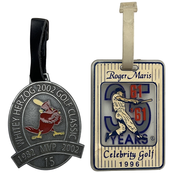Two Commemorative St. Louis Cardinals Celebrity Golf Bag Tags