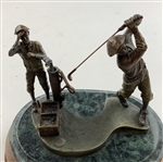 Michael Roche Fine Pewter Golf Sculpture 'The Final Drive' on Marble & Wood Base