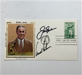 A Trio of Golf Memorabilia Including Jack Nicklaus and Arnold Palmer Photographs and a Dual Signed Bobby Jones Commemorative Postal Cover JSA ALOA