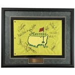 Tiger Woods Time-Period Signed 1997 Masters Center Embroidered Flag w/ Seve & 10 Champs - Framed JSA ALOA