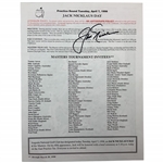 Jack Nicklaus Signed 1998 Masters Tournament Jack Nicklaus Day Pairing Sheet JSA ALOA