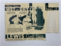 Lewis Golf Suit Underwear Advertising Pamphlet with Original Fabric Swatch, circa 1930s