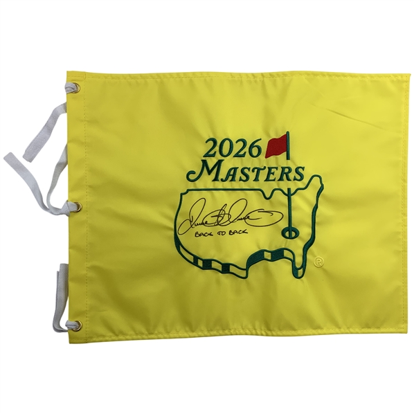 Rory Mcilroy Signed 2026 Masters Tournament Embroidered Flag w/ Back To Back JSA ALOA
