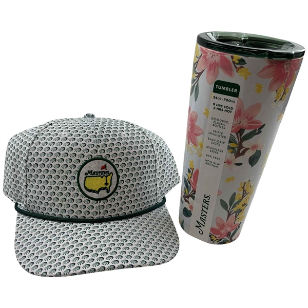 Two Masters Tournament Accessories Including American Needle Rope Hat and Corkcicle Floral Tumbler